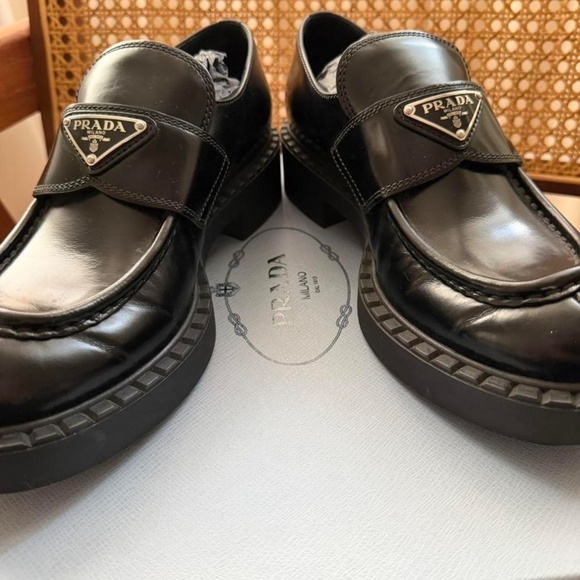 Prada Chocolate Brushed Black Leather Loafers - Picture 5 of 8